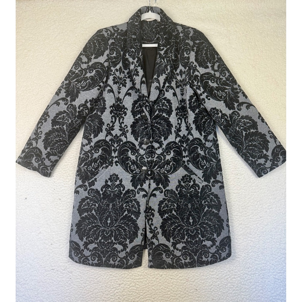 Soft Surroundings Damask Blazer Jacket Women's Plus Size L Black Button Front